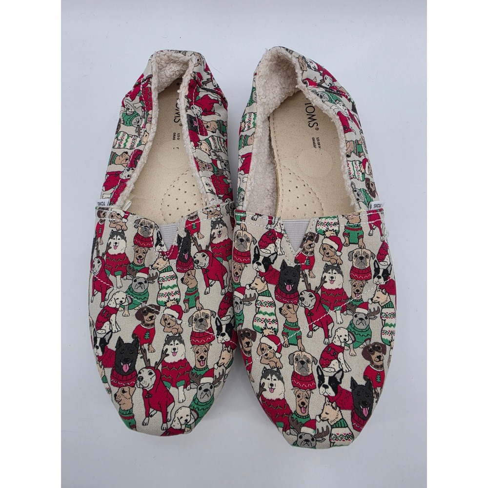TOMS Alpargata Slip On Shoes Holiday Dog Print Women's 8.5